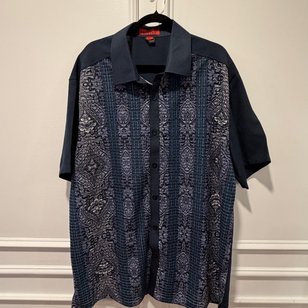 Royal‎ Prestige Men's Button Down Shirt Size 3XL Navy Blue Embroidered Panel